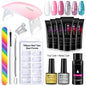 Blushimmer poly nail gel full set with 6W LED lamp, featuring nail tips, 3D decorations, and manicure tools for beginners.