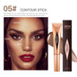 Blushimmer liquid contouring highlighter stick with matte finish, brightening primer, nose shadow, and small V face blush for contouring.