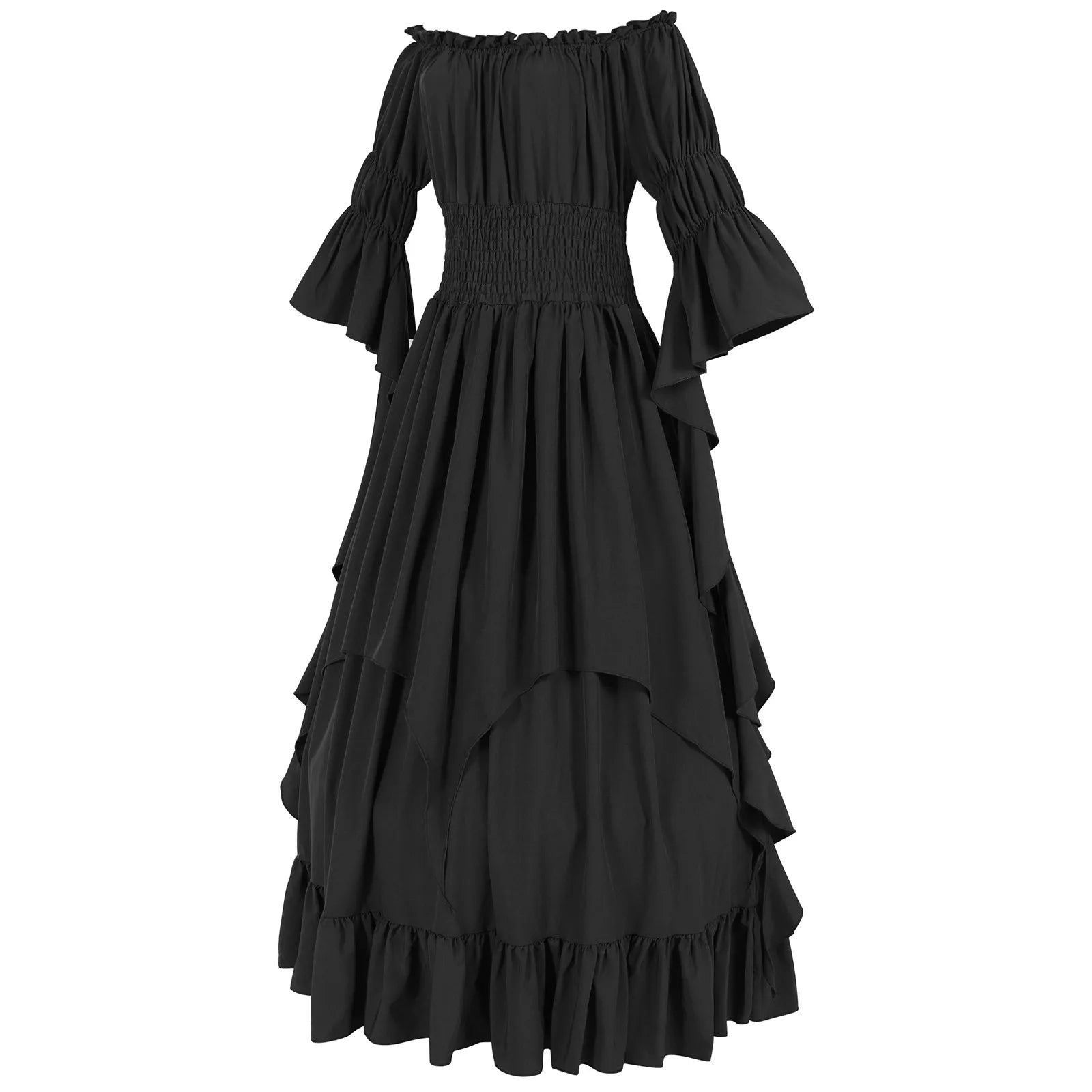 Women Medieval Vintage Dress Off Shoulder Ruffle Long Renaissance Victorian Dresses Cosplay Retro Court Gown Halloween Costume