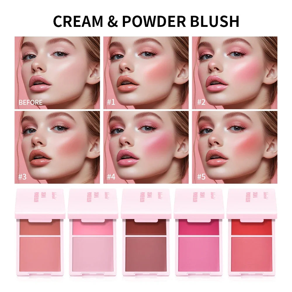 Blushimmer Juvia's Cream Powder Matte Blush Duo in rose shades, long-lasting high pigment natural matte blush makeup.