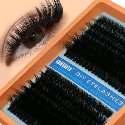 Blushimmer GROINNEYA fluffy thick DIY eyelash clusters with D/DD curl, wispy style, for natural-looking lash extensions.