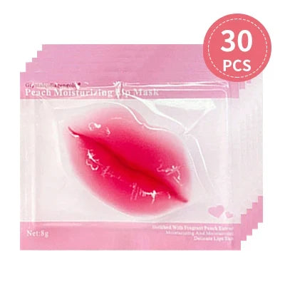 Set of 30 collagen crystal lip mask gel patches by Blushimmer for moisturizing, hydrating, and repairing lips.