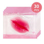 Set of 30 collagen crystal lip mask gel patches by Blushimmer for moisturizing, hydrating, and repairing lips.