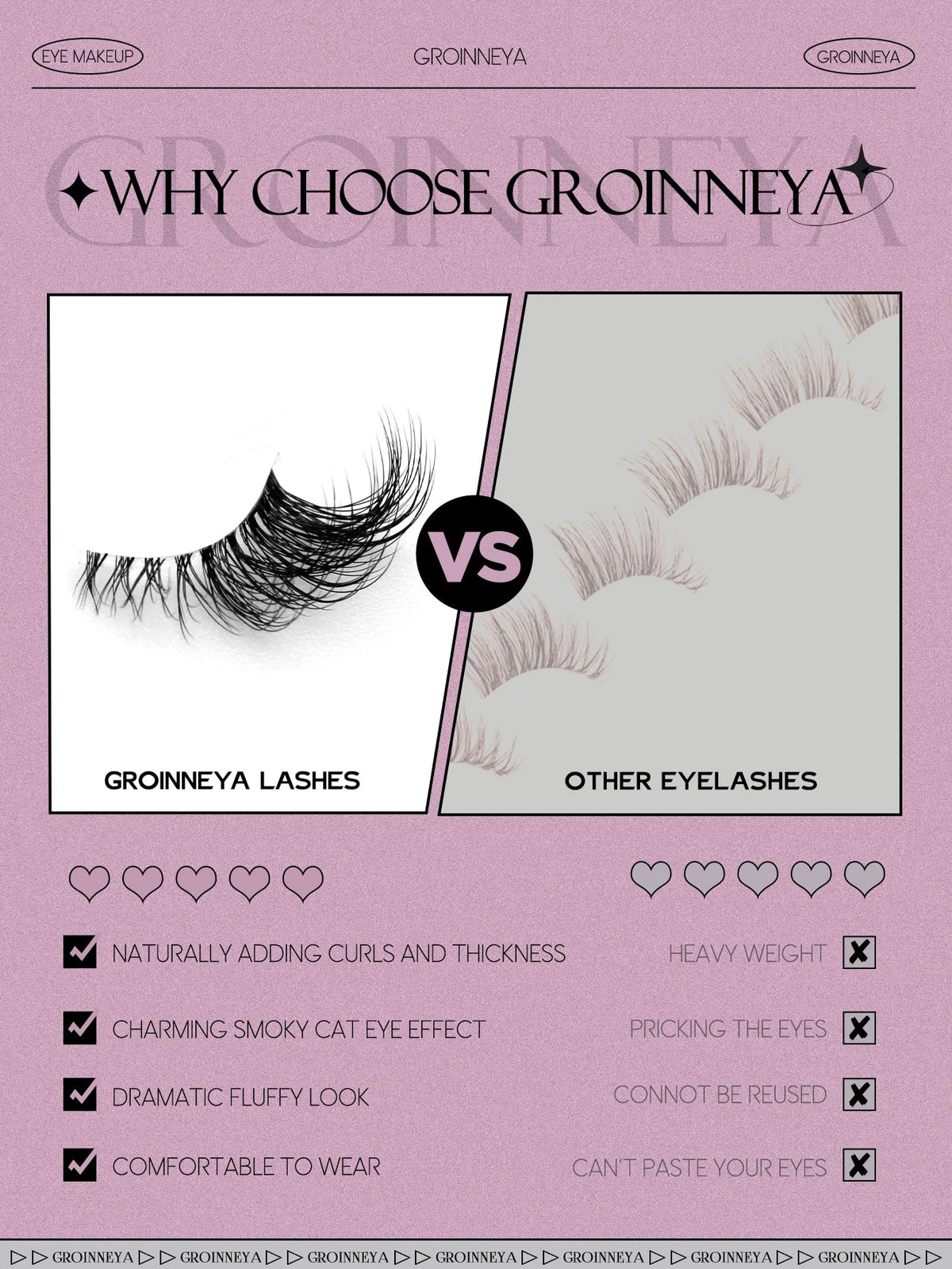 Blushimmer GROINNEYA half lashes with soft, wispy faux mink design and clear band for a natural eyelash extension look.