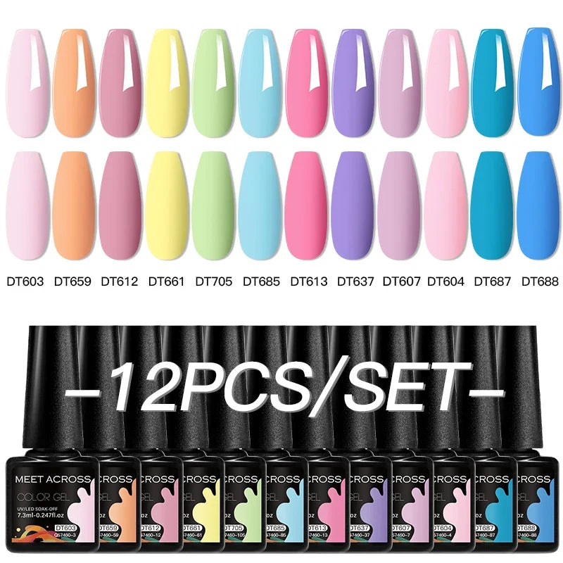 12-piece multicolor all-season nail gel polish set by Blushimmer with long-lasting UV and LED nail supplies for women.
