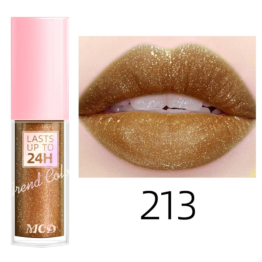 Blushimmer 18-color glitter lip gloss with a long-lasting, waterproof liquid lipstick and moisturizing lip oil in a sleek tube.