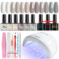 Blushimmer LimeGIRL gel nail polish set with UV LED nail light and tools for professional semi-permanent gel manicures.
