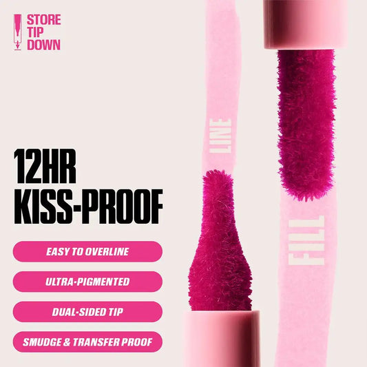 Blushimmer waterproof lipliner pencil with matte finish, high color payoff, moisturizing, long-lasting lip shape outline on a white background.