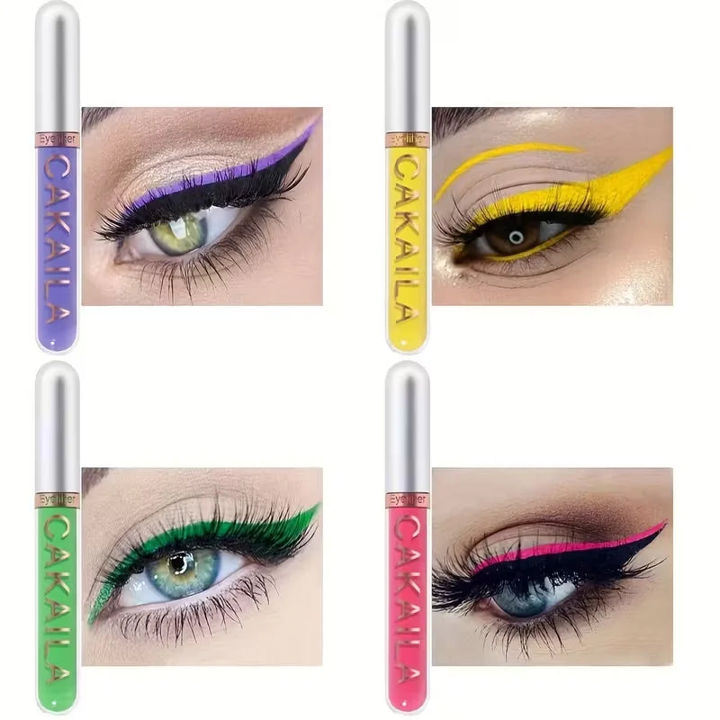 Set of 8 waterproof eyeliner pens by Blushimmer with glitter and matte finishes for vibrant, long-lasting eye makeup.