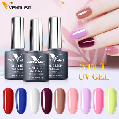 Venalisa 3-in-1 UV gel polish by Blushimmer, showcasing a vibrant nail color with a smooth, glossy finish for LED/UV light curing.