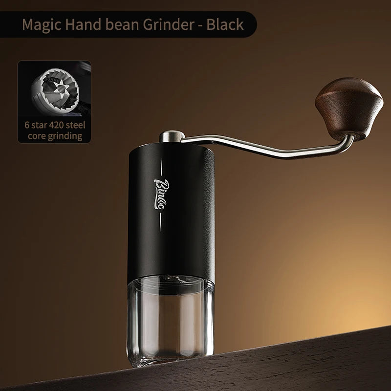 Bincoo Visual Manual Coffee Bean Grinder Portable CNC Stainless Steel Burr Crank Hand Hand Coffee Grinder Kitchen Barista Tools