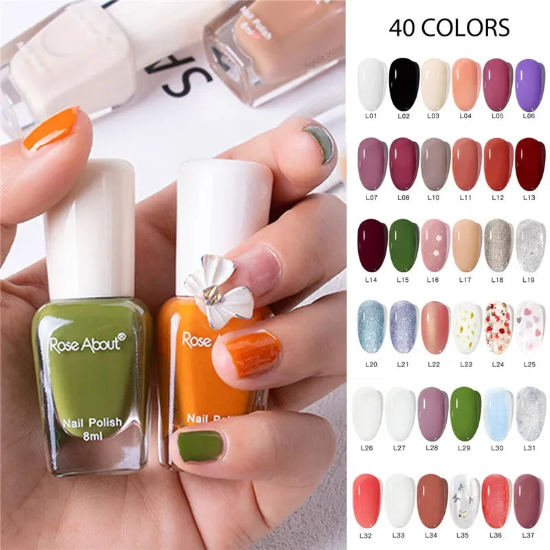 Blushimmer no-bake water-based nail polish in 40 colors with glitter sequins, quick-drying, long-lasting nude nail polish.