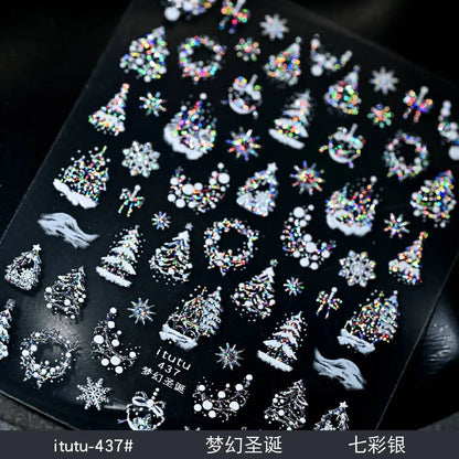 Silver snowflake Christmas nail stickers by Blushimmer, featuring self-adhesive metal decals for winter nail art.
