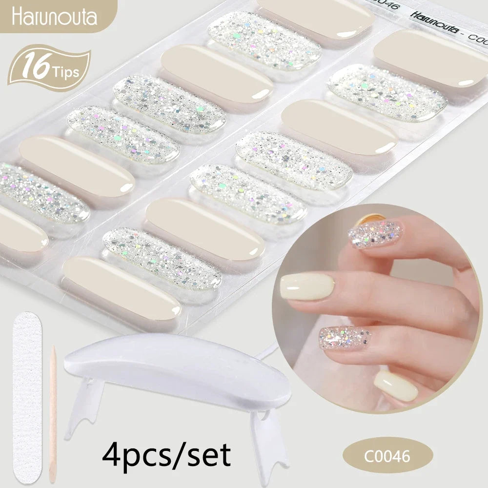Blushimmer Harunouta 4-piece set of gradient jelly semi-cured gel nail strips in nude pink with waterproof, long-lasting nail stickers.