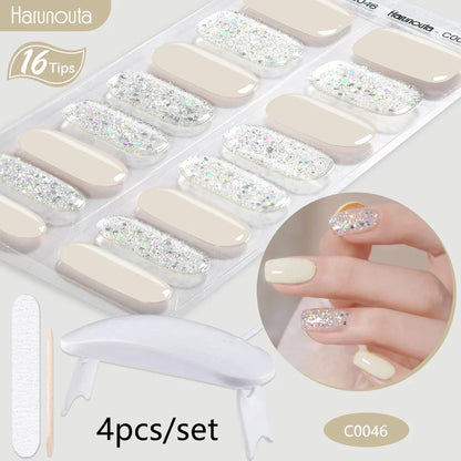 Blushimmer Harunouta 4-piece set of gradient jelly semi-cured gel nail strips in nude pink with waterproof, long-lasting nail stickers.