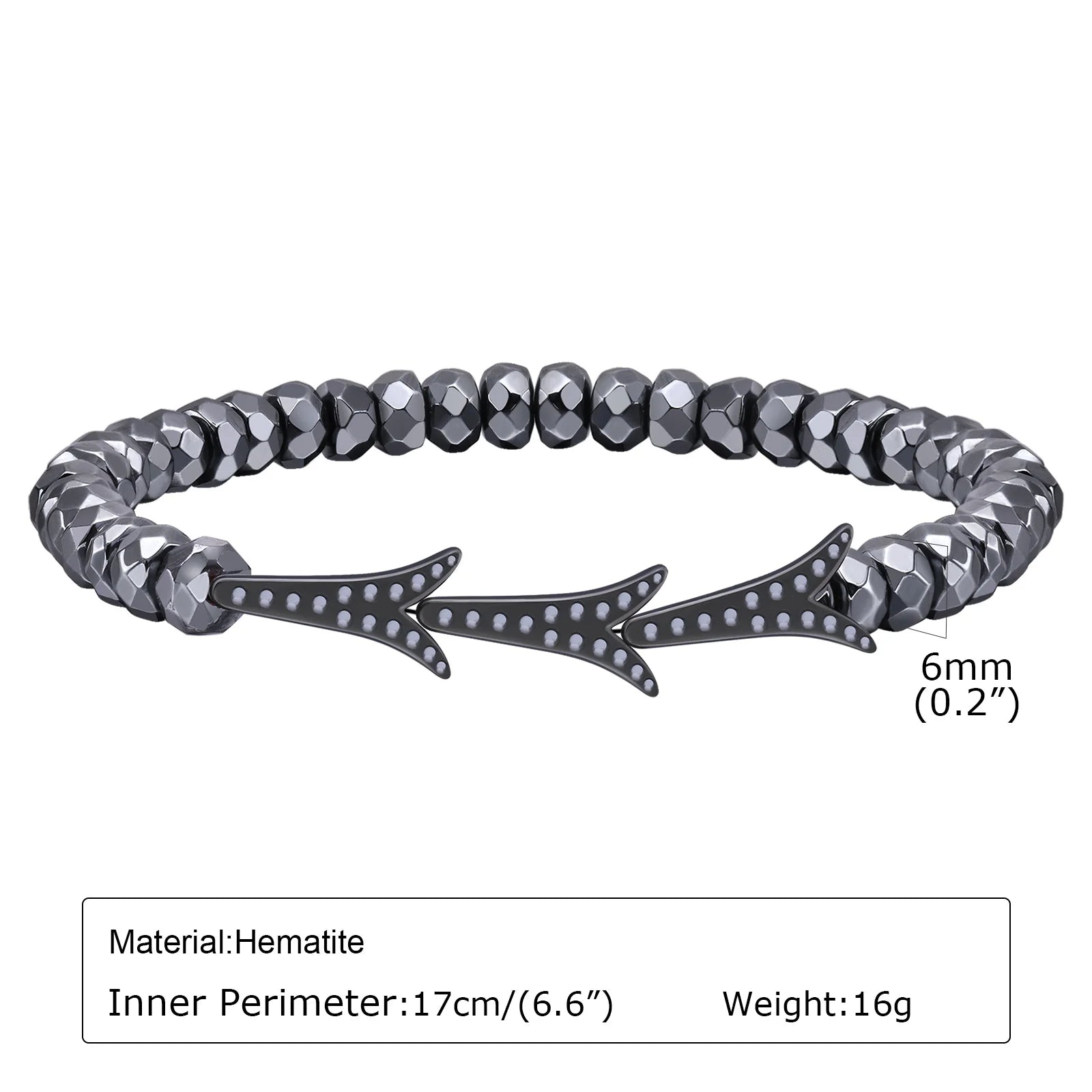 Vnox Stylish Black Triangle Beads Bracelets for Men Women, Stretch Unisex Gallstone Handmade Hematite Wristband Jewelry