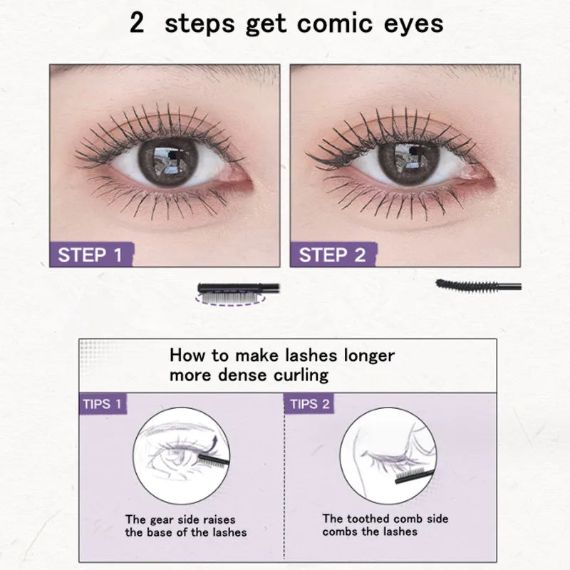 Judydoll waterproof dual-ended mascara with fiber brush for volumizing, curling, and lengthening lashes in clump-free formula.