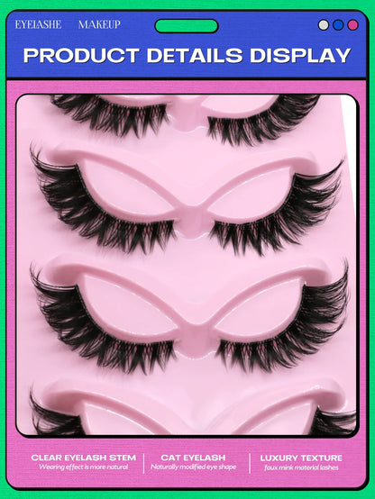 Blushimmer Veltrinay Fake Lashes Cat Eye Lashes faux mink eyelash with clear band, wispy natural look, ideal for makeup enhancement.
