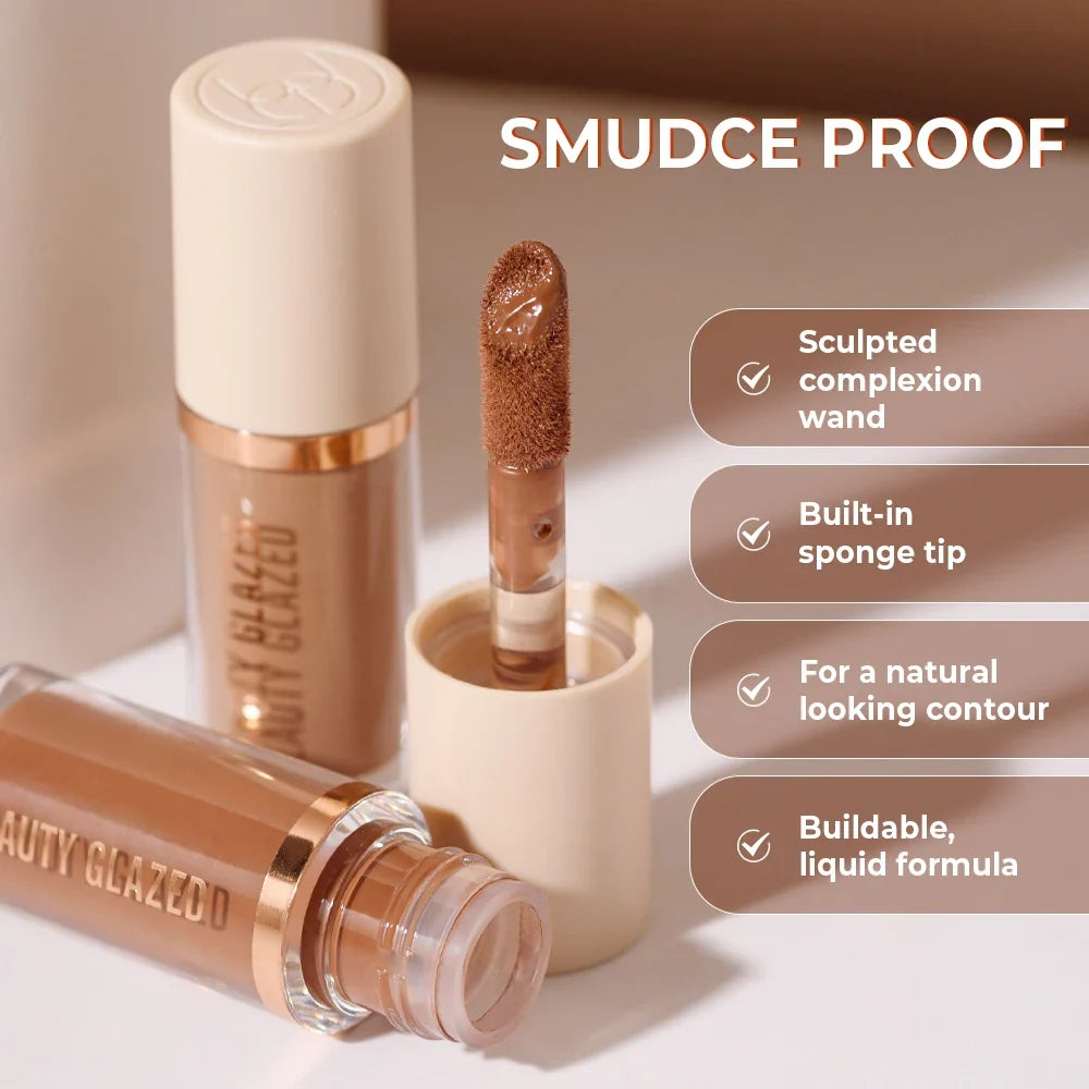 Blushimmer Beauty Glazed Liquid Contour in natural shades, weightless, long-wearing, smudgeproof bronzer for face makeup.