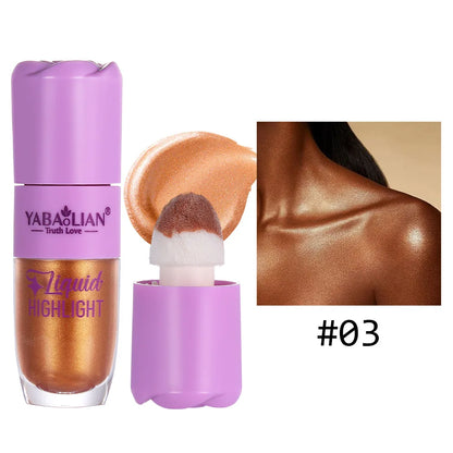 Blushimmer liquid face highlighter and bronzer in three shades, illuminating and contouring makeup for a radiant glow.