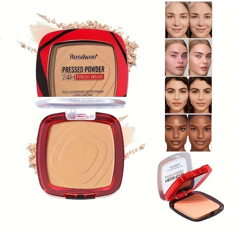 Blushimmer matte pressed powder foundation with puff, providing full coverage and a weightless, 24-hour fresh matte finish.