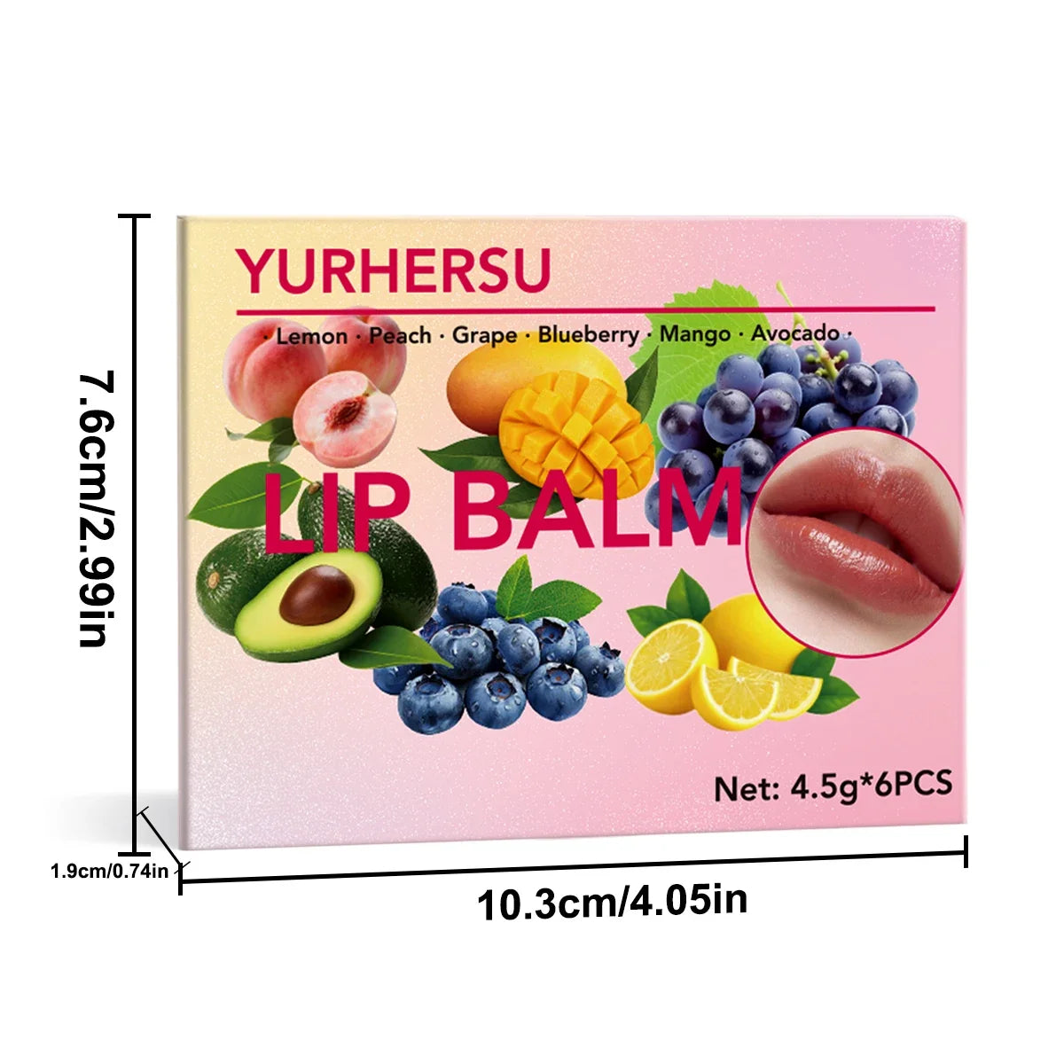 Six colorful fruit-shaped lip balms from Blushimmer in a cute gift set, perfect for Christmas and birthday presents for girls.