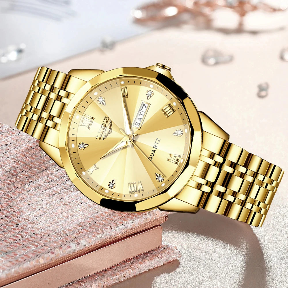 LIGE women's fashion quartz waterproof wristwatch with a casual sport and military style, featuring a sleek design and luxury details.