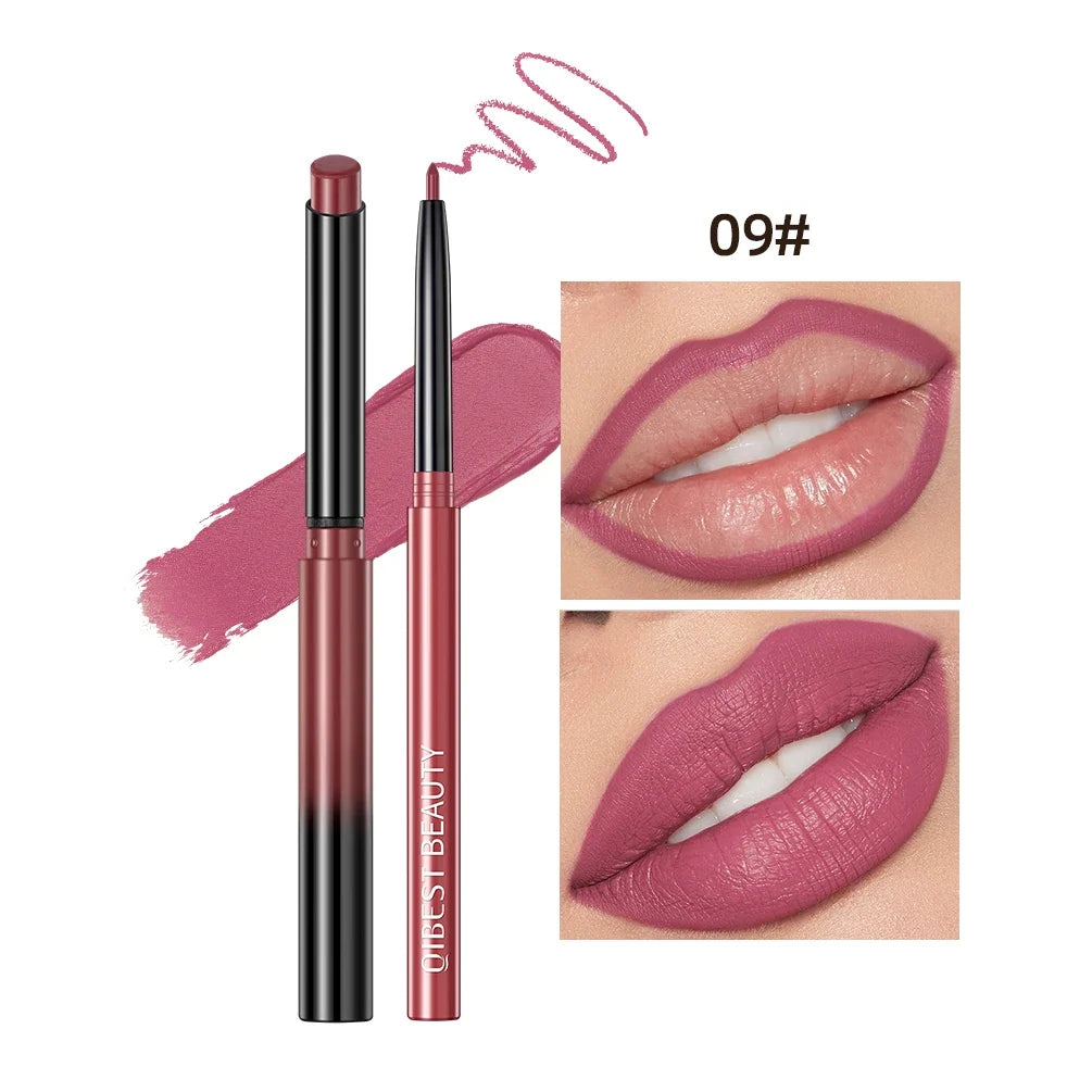 Blushimmer QIBEST 2-piece matte nude lipstick and lip liner pen set with waterproof, long-lasting contour makeup for women.