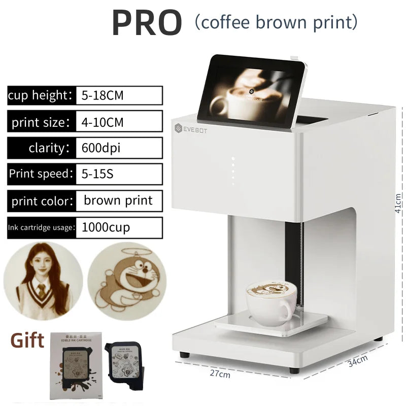 EVEBOT 3d Latte Art Coffee Printer Machine Automatic Beverages Food Selfie With WIFI Connection Printing Edible Ink Cartridges