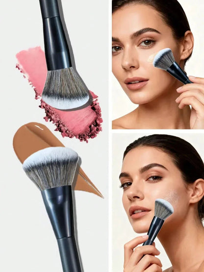 5-piece facial makeup brush set with oil-sprayed handles, including foundation, powder, blush, concealer, contour, and blending brushes.