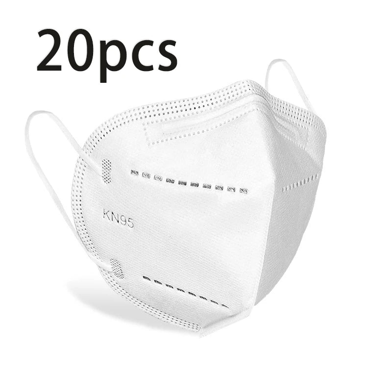 20/40/60pcs white and black 5-layer KN95 masks, with breathable elastic earrings, filtration efficiency of 95%, dustproof