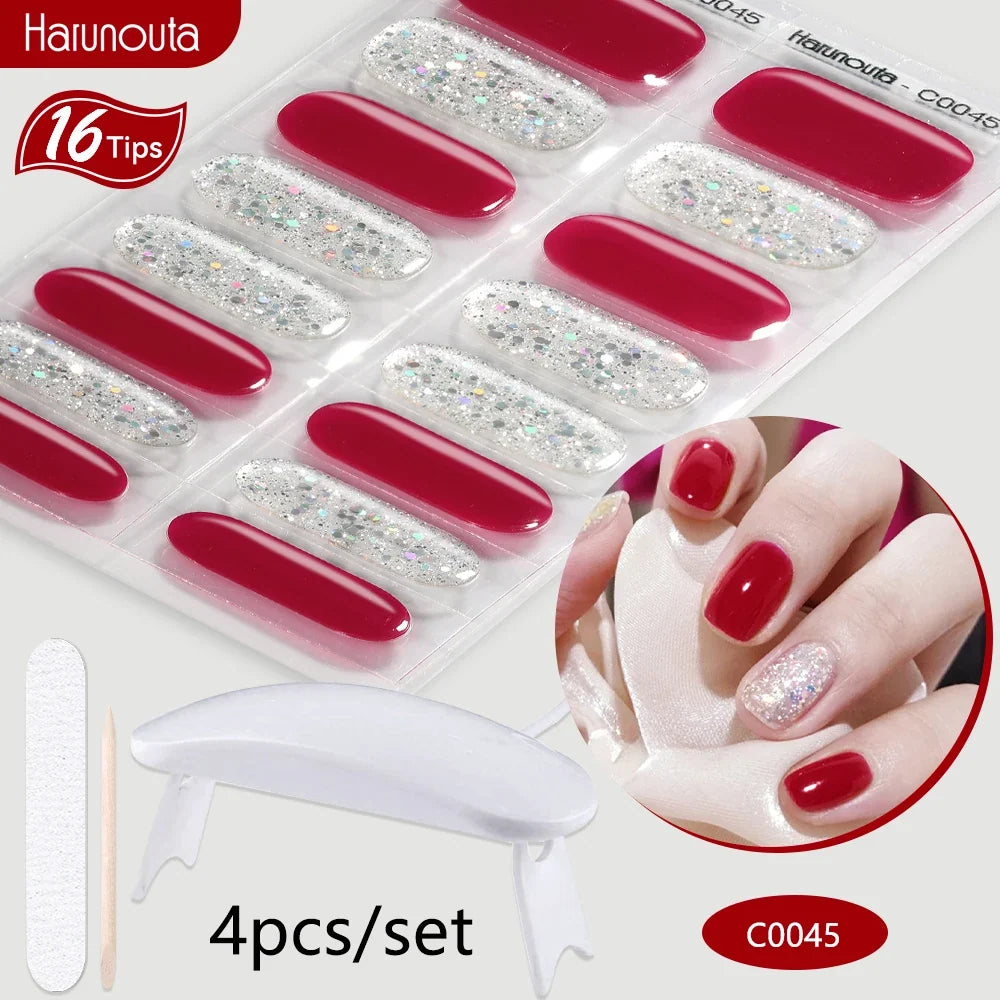 Blushimmer Harunouta 4-piece set of nude pink gradient jelly gel nail strips with nail lamp and waterproof long-lasting nail stickers