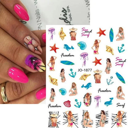 Black and white nail art sticker with sexy woman design, press-on nail decal by Blushimmer for stylish nail decoration.