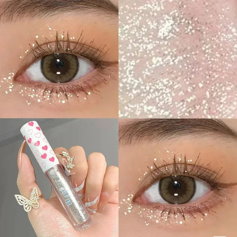 Blushimmer liquid eyeshadow highlighter in waterproof, ultra-shiny monochrome glitter for luminous, long-lasting eye looks.