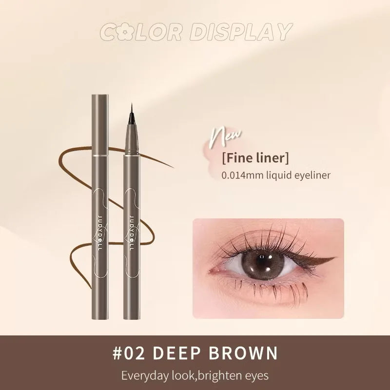 Judydoll Blushimmer waterproof liquid eyeliner with ultra-fine tip, smudge-proof, long-lasting, smooth application, featuring strong fibers.