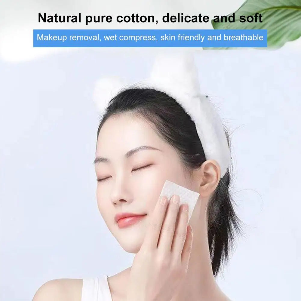 Set of 450-600 disposable facial cotton pads by Blushimmer, soft makeup remover puffs for gentle face cleansing.