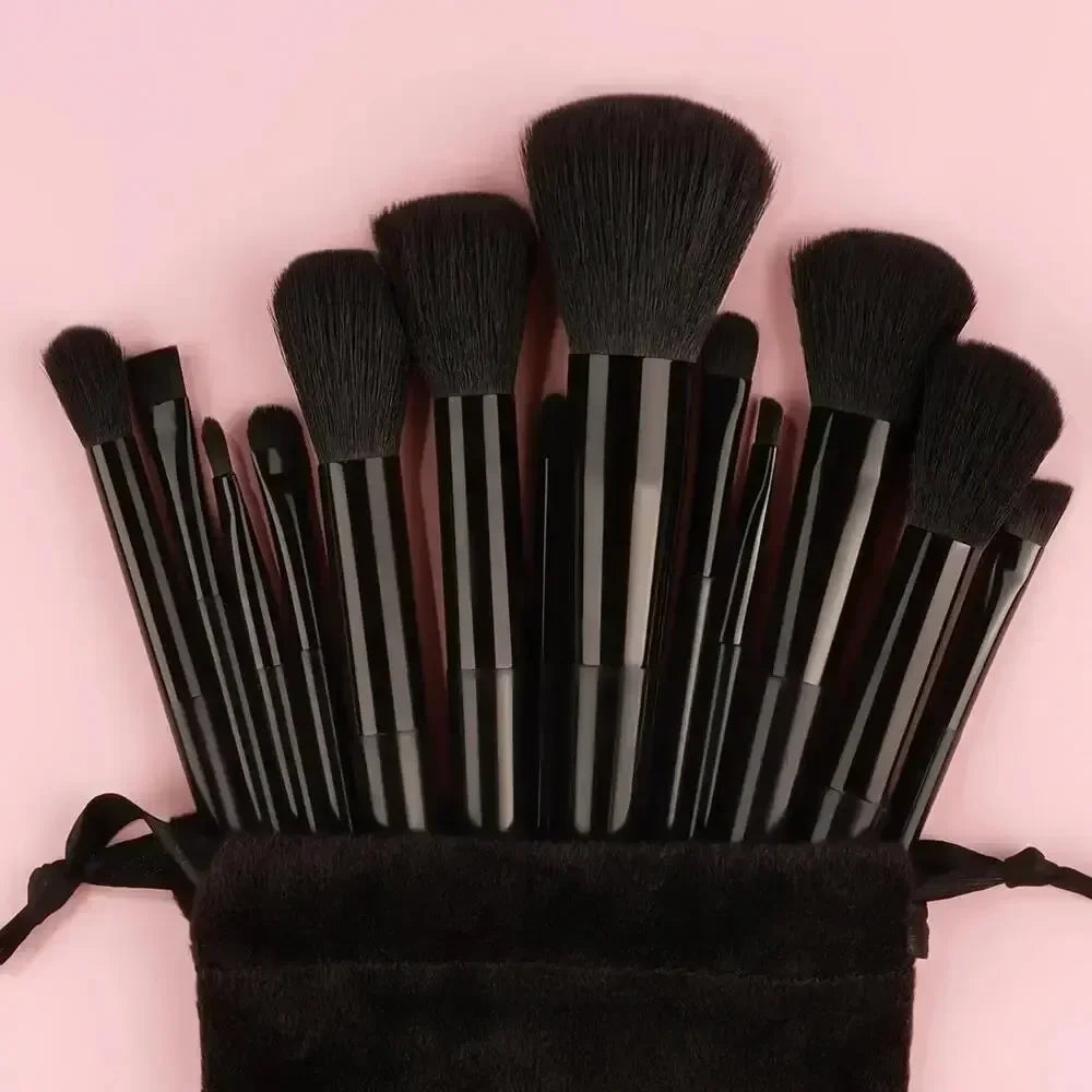 Vegan makeup brush set by Blushimmer with soft, fluffy kabuki and blending brushes for foundation, contour, and baking application.
