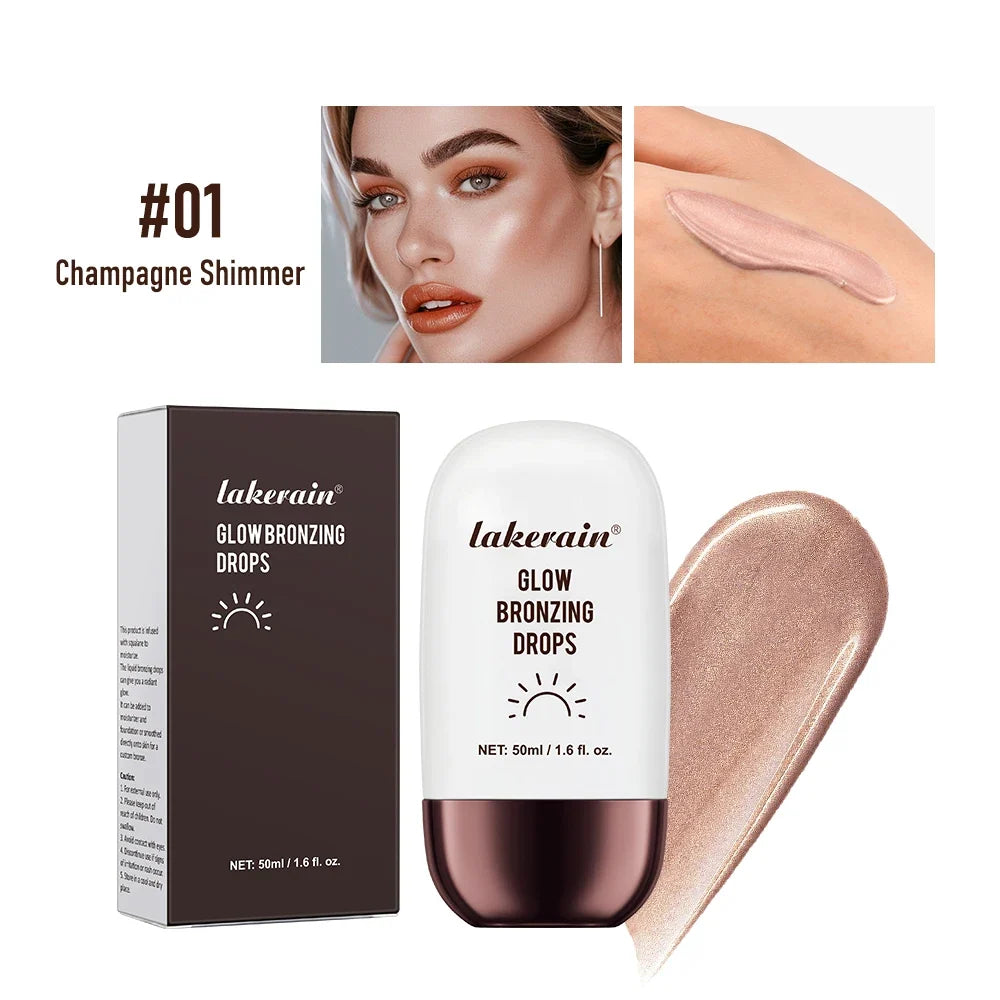 Blushimmer Glow Bronzing Drops and peptide serum in a liquid bronzer for a radiant, hydrating summer glow on the face.