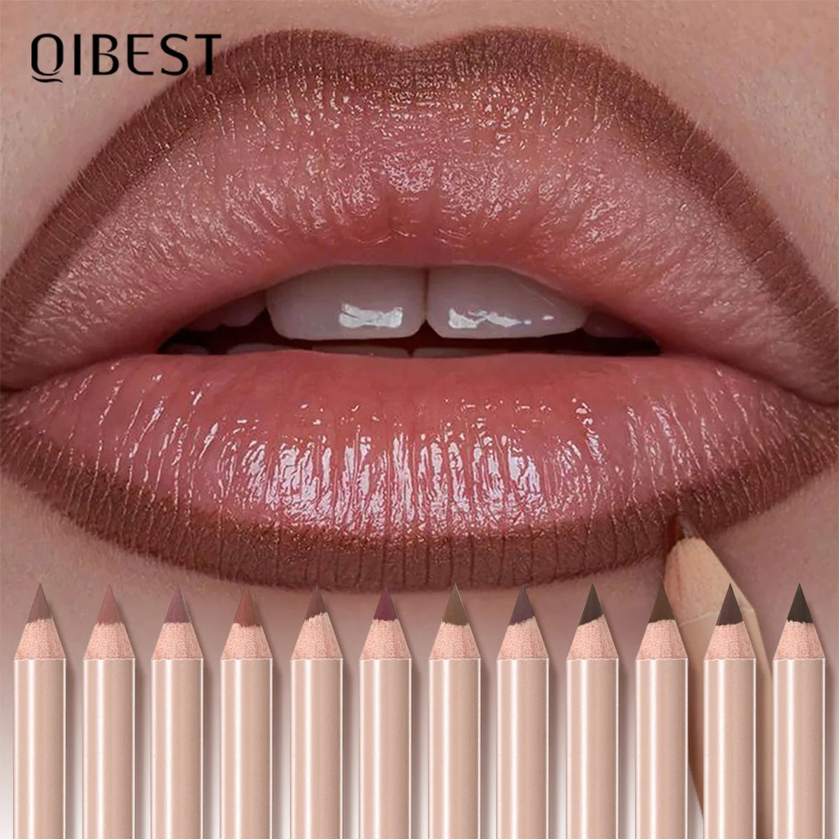 Blushimmer 12-color matte lipstick lip liner set with nude shades, waterproof, non-drying, and perfect for lip contouring and makeup.