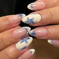 Set of 24 wine red almond press-on nails with cartoon rabbit, bowknot, plaid, pearl designs, and French style for girls.