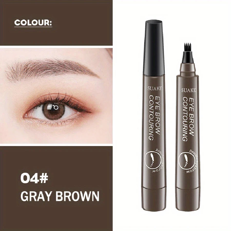 Blushimmer waterproof eyebrow pen with microblading style split-head design in five natural shades, perfect for detailed eyebrow makeup.