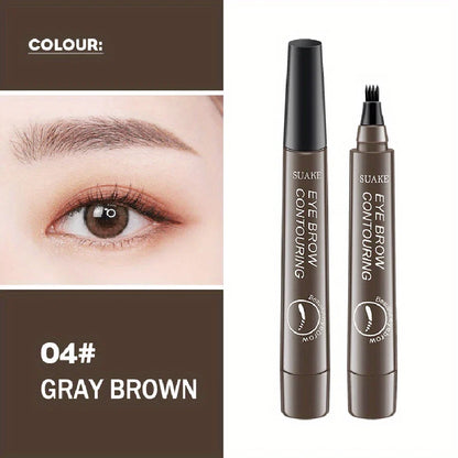 Blushimmer waterproof eyebrow pen with microblading style split-head design in five natural shades, perfect for detailed eyebrow makeup.