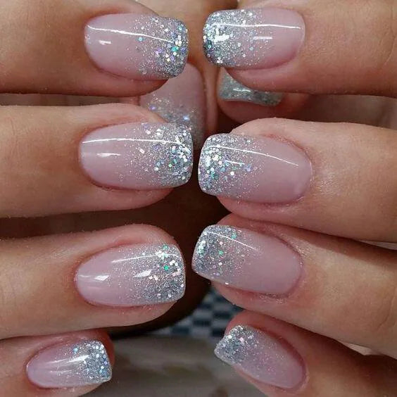 Set of 24 pink and white gradient square false nail tips with French press design by Blushimmer, including jelly glue for short full cover nails.