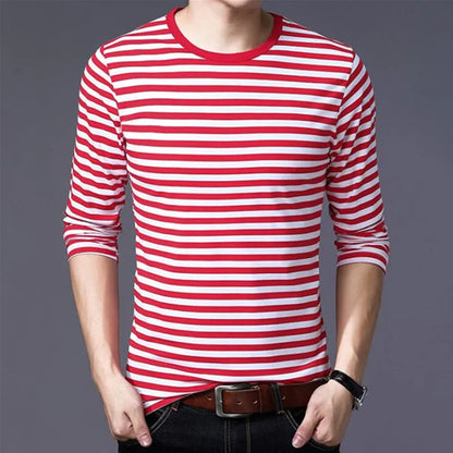 Long-sleeved striped men's and women's T-shirt by LIBRECLANS, casual and fashionable large-sized tops in harajuku style.