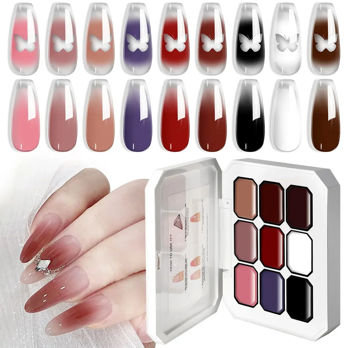 Blushimmer LIMEGIRL 7-in-1 nail gradient gel kit with long-lasting hybrid gel polish and high texture gradient nail art.