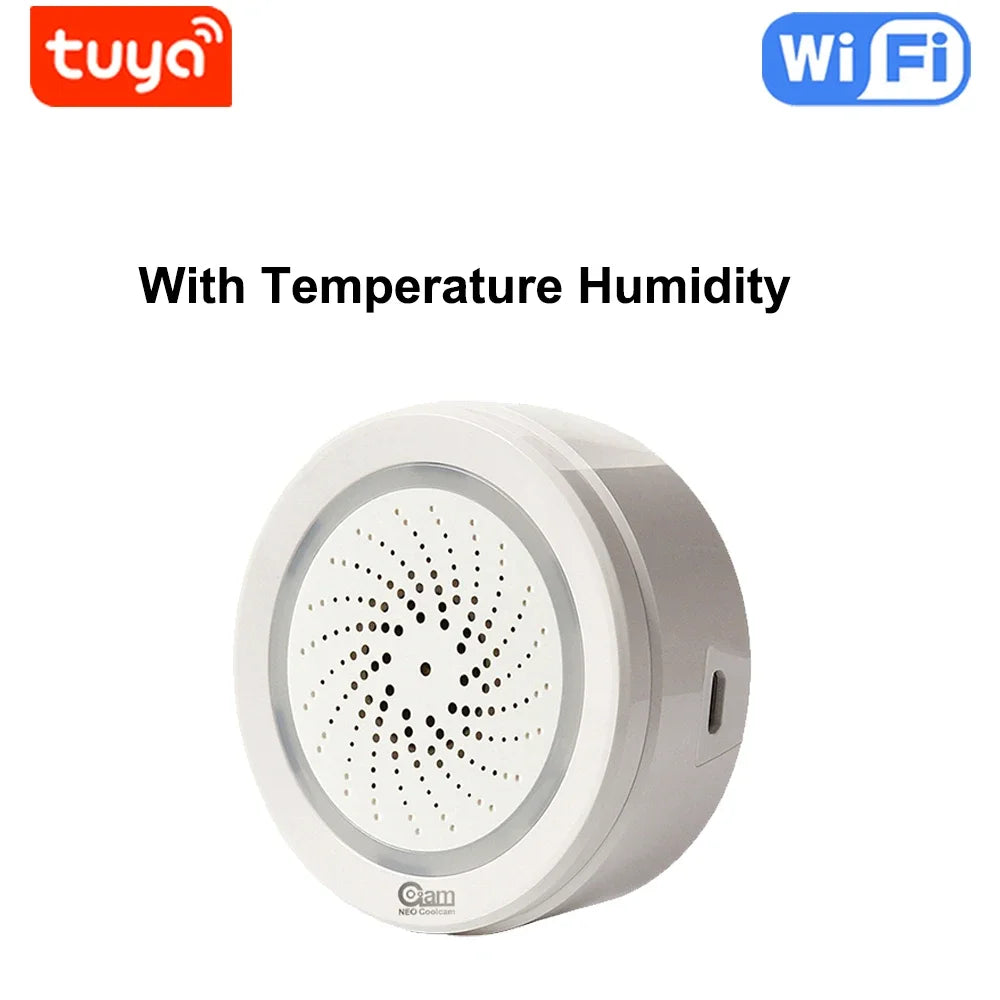 Smart Tuya Wifi Siren Alarm With Temperature Humidity Sensor Trigger alarm Make Sound And Light