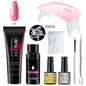 Blushimmer poly nail gel full set with 6W LED lamp, including nail tips, 3D design decorations, and manicure tools for beginners.