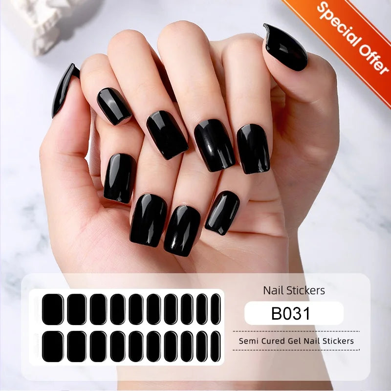 Blushimmer gradient French semi-cured gel nail stickers with 20 tips, full cover nail gel wraps, and decal design for manicures.