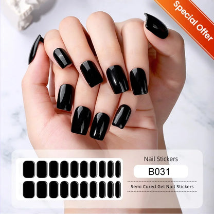 Blushimmer gradient French semi-cured gel nail stickers with 20 tips, full cover nail gel wraps, and decal design for manicures.