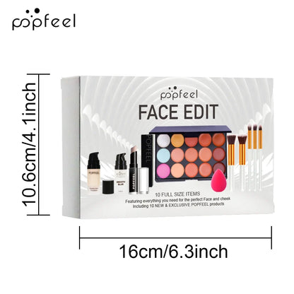 Blushimmer POPFEEL 10-piece face makeup set with foundation, concealer, and brushes for beginner-friendly flawless makeup application.